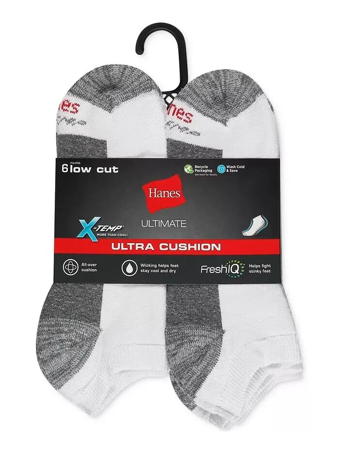 Мужские 6-Пк. Низкие носки Ultimate Xtemp Ultra Cushion Hanes — изображение 2 из 2, белый