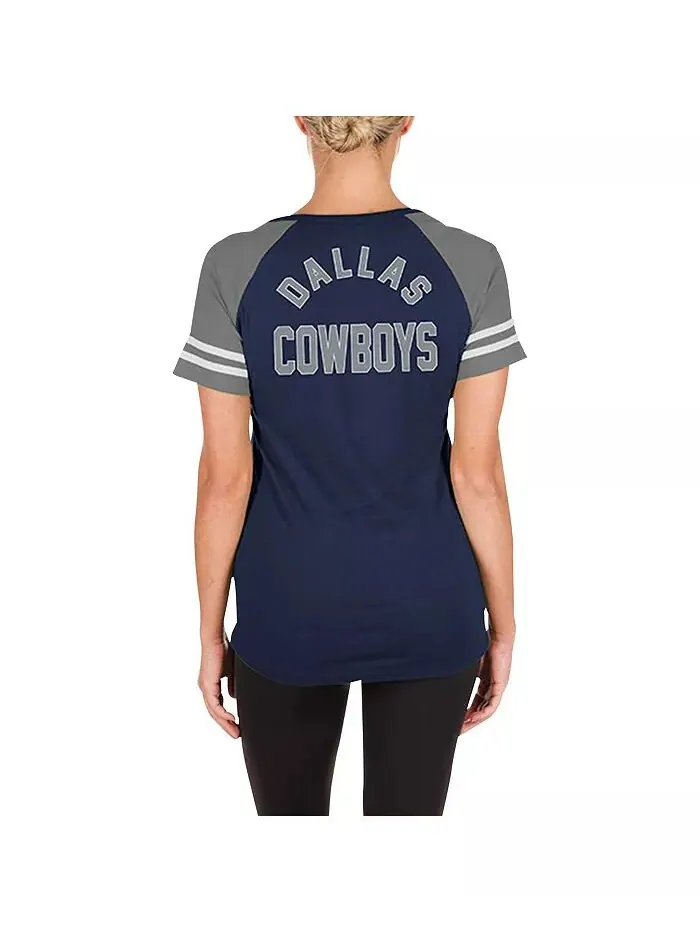 Женская темно-синяя футболка Dallas Cowboys со шнуровкой и рукавами реглан New Era — изображение 2 из 2