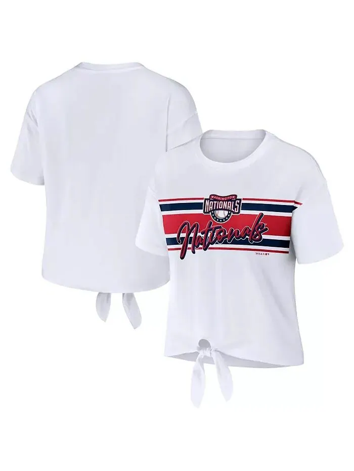 Женская белая футболка Washington Nationals Front Tie WEAR by Erin Andrews — изображение 1 из 3