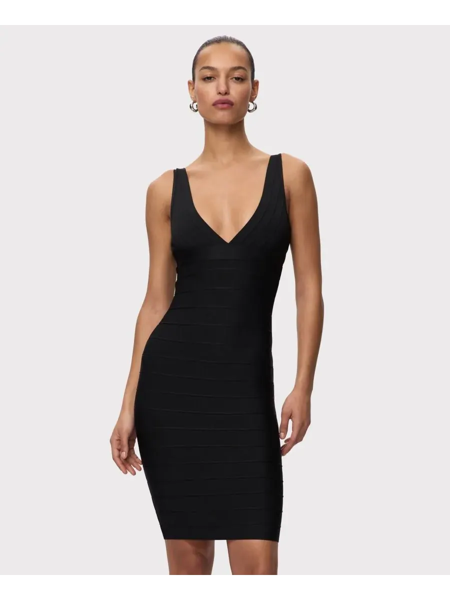 Женское миди-платье с V-образным вырезом от The Backstage Herve Leger — изображение 2 из 5, черный