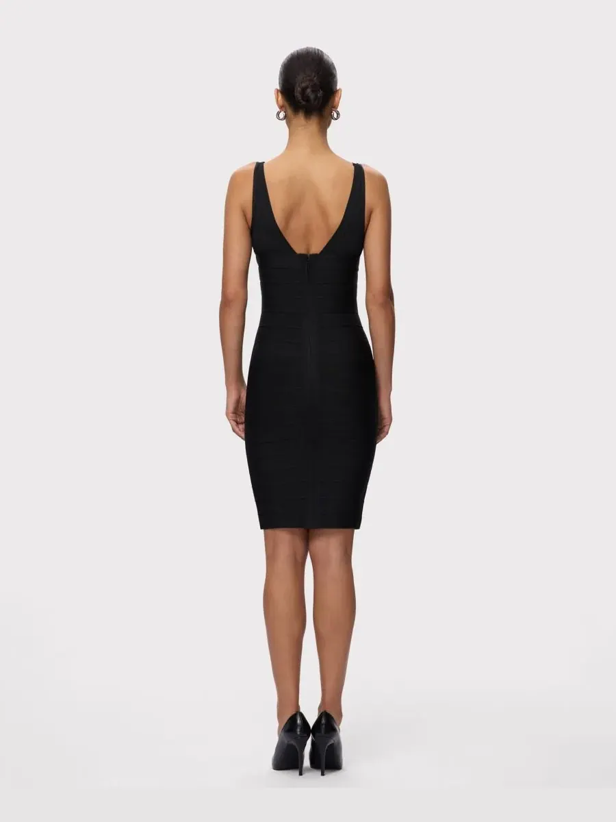 Женское миди-платье с V-образным вырезом от The Backstage Herve Leger — изображение 5 из 5, черный