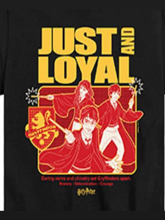 Футболка с принтом "Harry Potter Just and Loyal" для мальчиков старшего возраста — изображение 3 из 3, черный