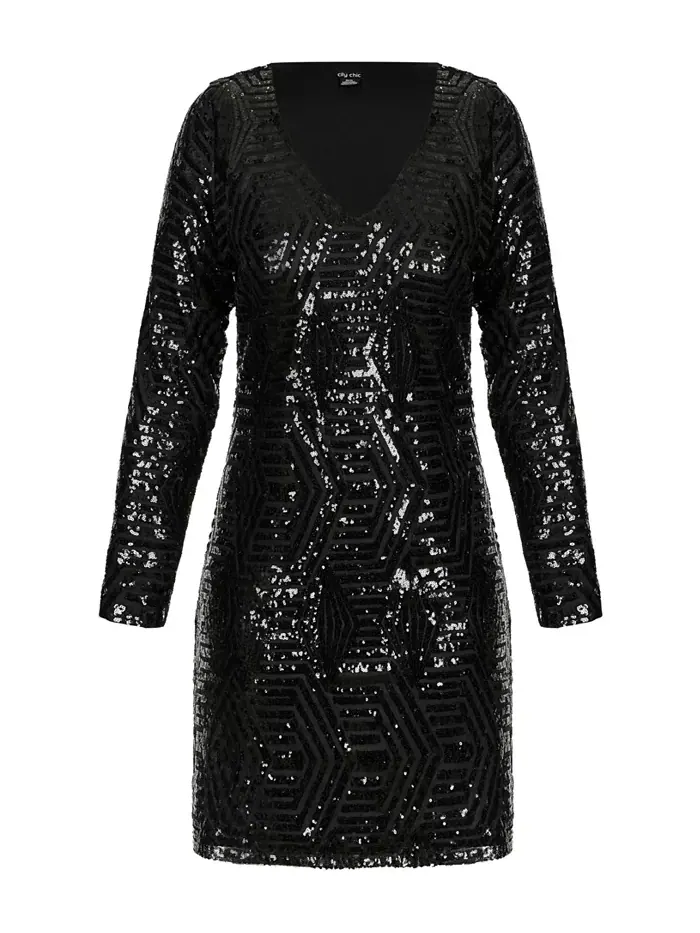 Платье-мини Plus Size Bright Lights CITY CHIC — изображение 3 из 3, черный
