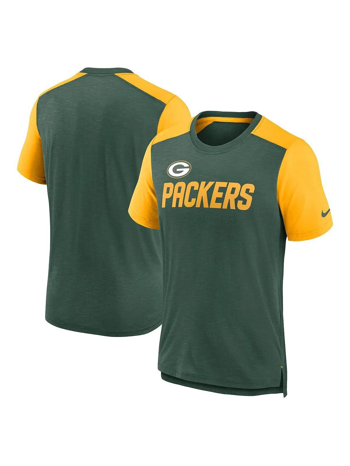 Мужская футболка с названием команды Green Bay Packers в стиле колор-блок, зеленая, золотистая с — изображение 1 из 2
