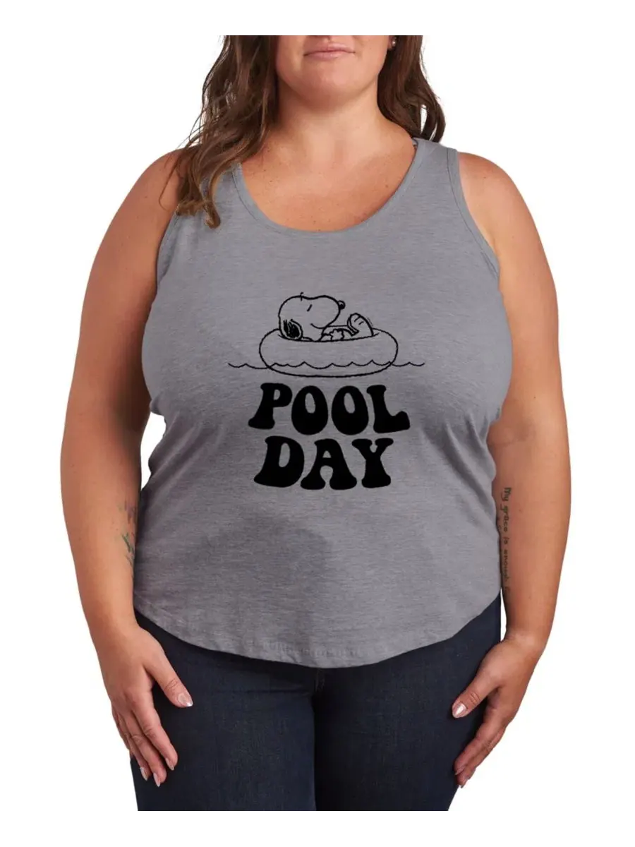 Майка-борцовка с графическим принтом «Peanuts Snoopy Pool Day» больших размеров, с изображением — изображение 1 из 3, серый