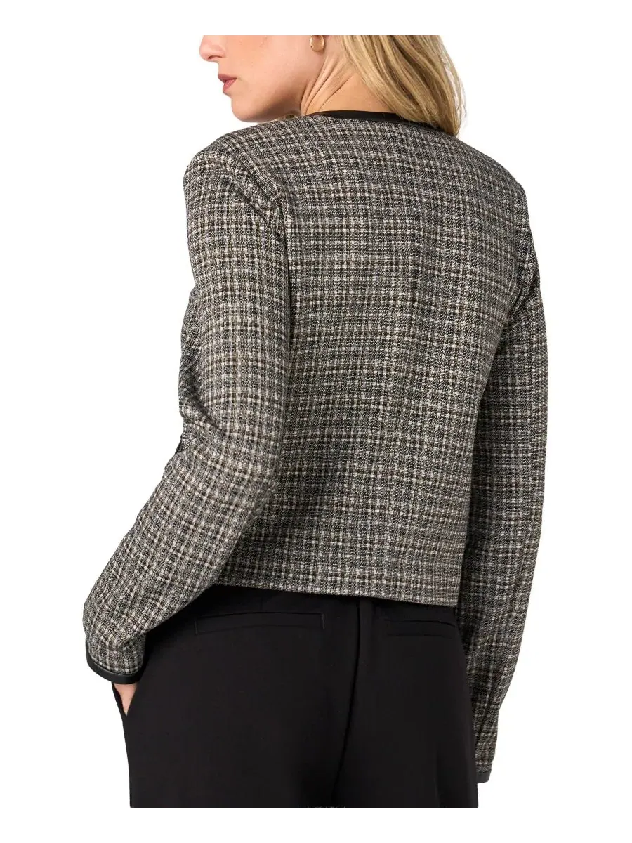 Жакет укороченный без воротника с принтом в клетку, модель Petite Cropped Collarless Plaid Blazer — изображение 4 из 4
