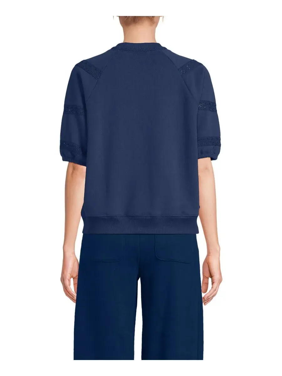 Женский свитшот с кружевными рукавами Serious Sweats Puff Lace Sleeve Sweatshirt Lands' End — изображение 2 из 4