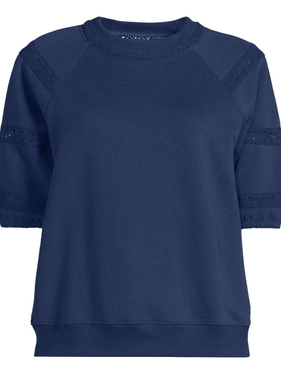 Женский свитшот с кружевными рукавами Serious Sweats Puff Lace Sleeve Sweatshirt Lands' End — изображение 3 из 4