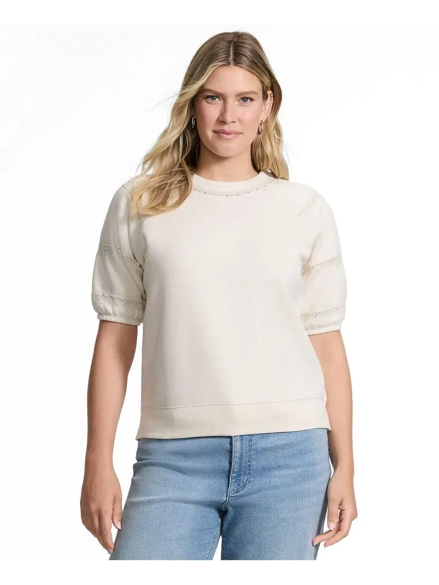Женский свитшот Serious Sweats с кружевными рукавами Lands' End — изображение 1 из 4, белый