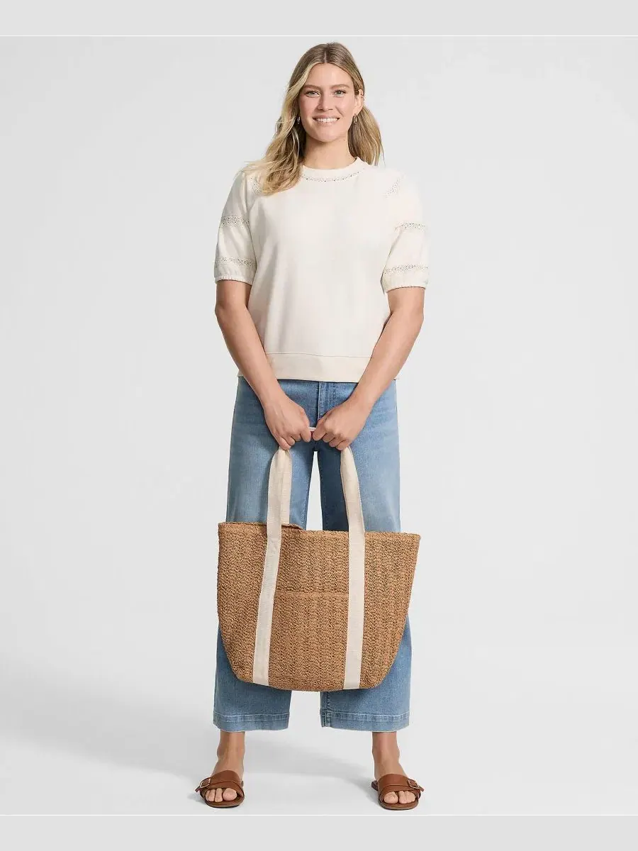 Женский свитшот Serious Sweats с кружевными рукавами Lands' End — изображение 4 из 4, белый