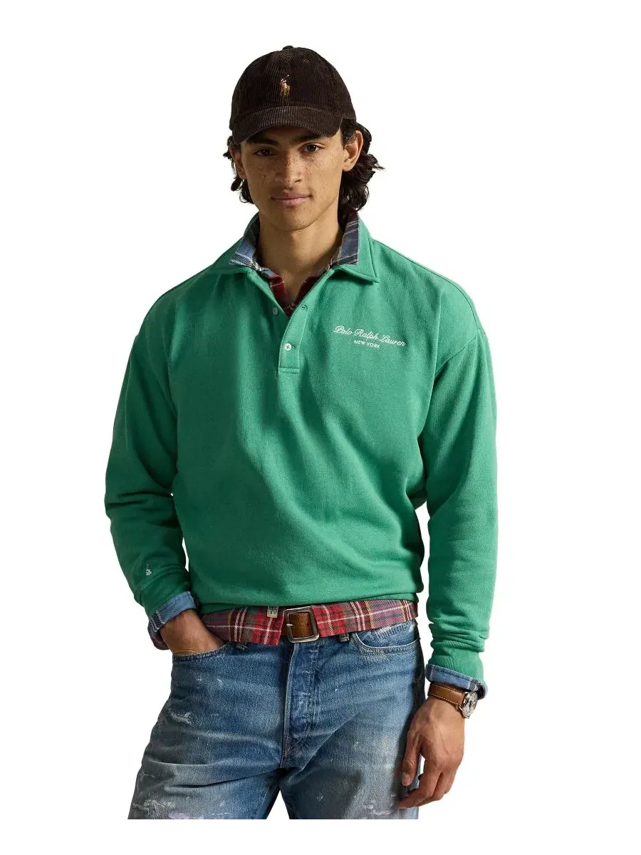 Свитшот с воротником и вышивкой New York Polo Ralph Lauren — изображение 1 из 5, зеленый