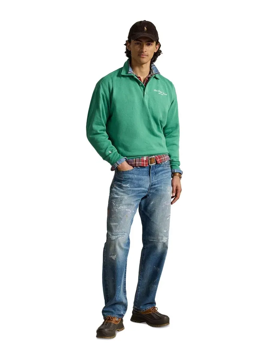 Свитшот с воротником и вышивкой New York Polo Ralph Lauren — изображение 2 из 5, зеленый