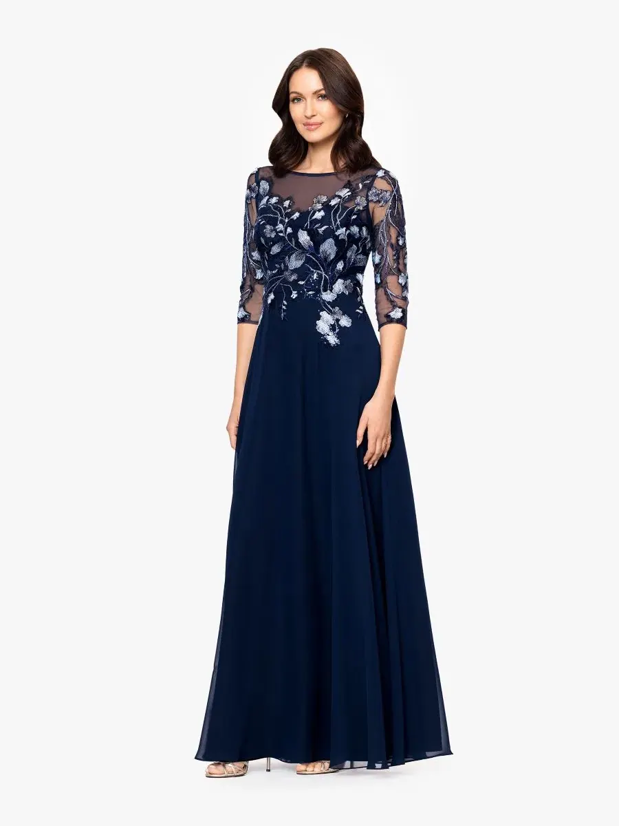 Платье-трапеция с вышивкой Petite A-Line Embroidered Dress Betsy & Adam — изображение 3 из 5, синий мульти
