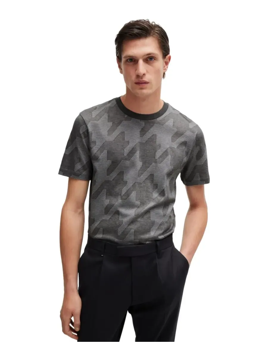 Hugo Boss Мужская футболка с жаккардовым узором «гусиная лапка»