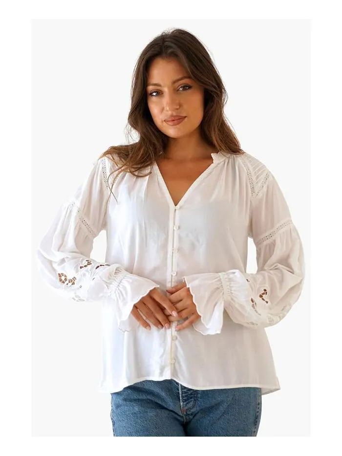 Женская блузка Stevie с длинными рукавами и вышивкой Paneros Clothing — белый