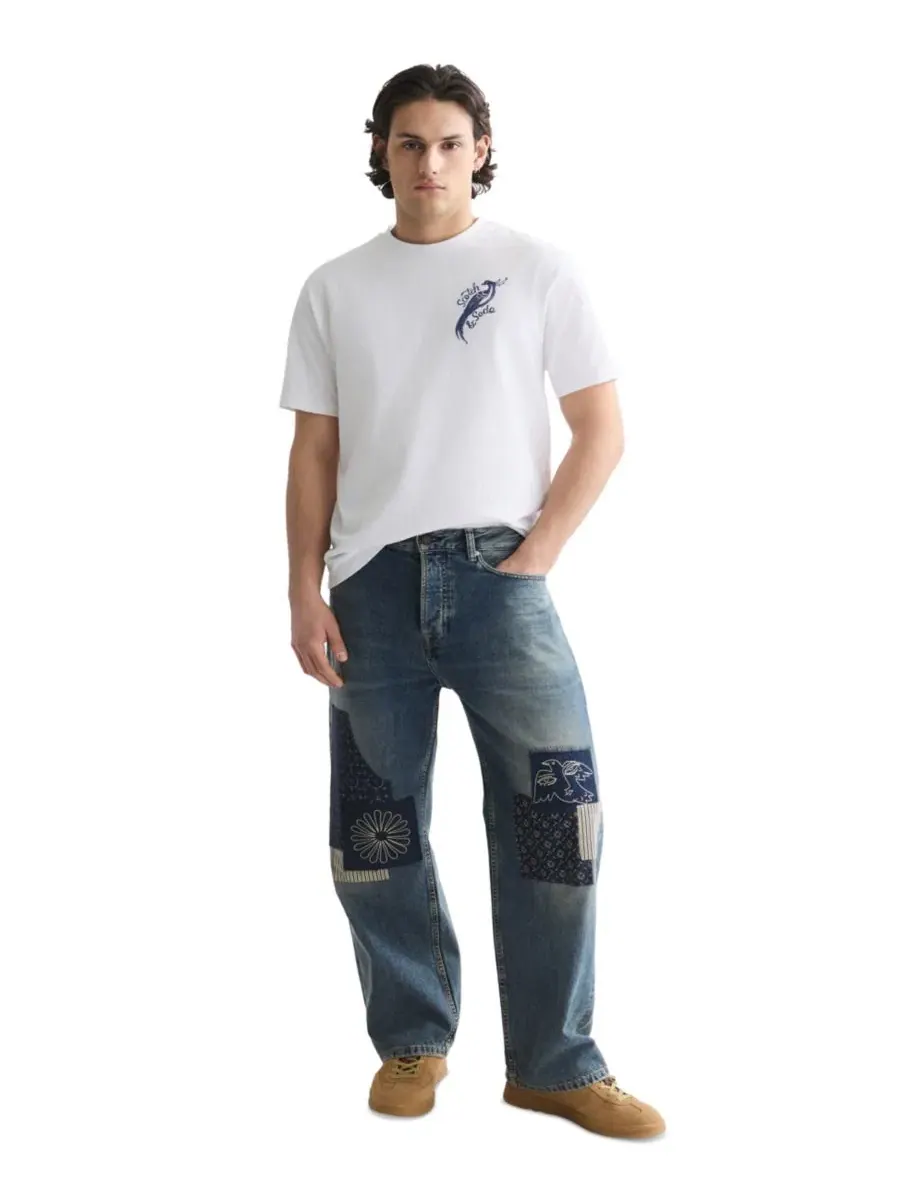 Мужская хлопковая футболка с рисунком Delfts Blauw Scotch & Soda — изображение 3 из 6, яркий белый