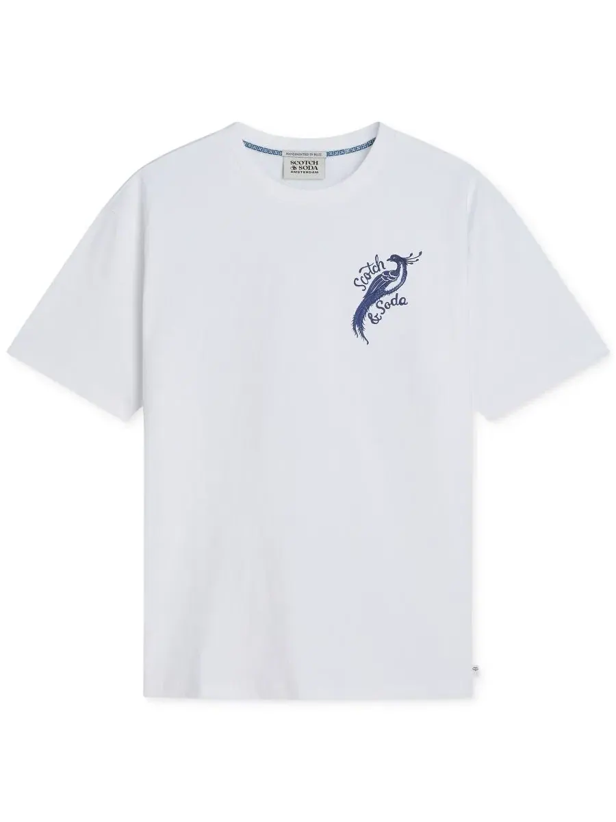 Мужская хлопковая футболка с рисунком Delfts Blauw Scotch & Soda — изображение 5 из 6, яркий белый