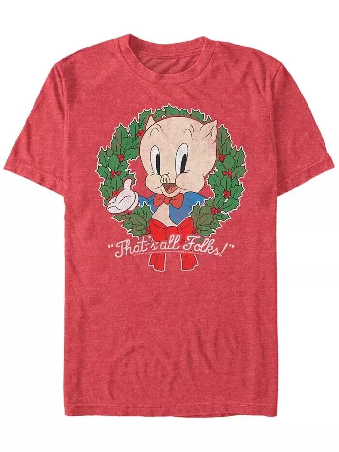Мужская футболка с коротким рукавом Looney Tunes Porky Wreath Fifth Sun — изображение 1 из 1, красный