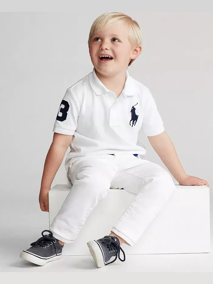 Поло с сетчатой хлопковой вставкой Big Pony для малышей и мальчиков Polo Ralph Lauren — изображение 4 из 4, белый