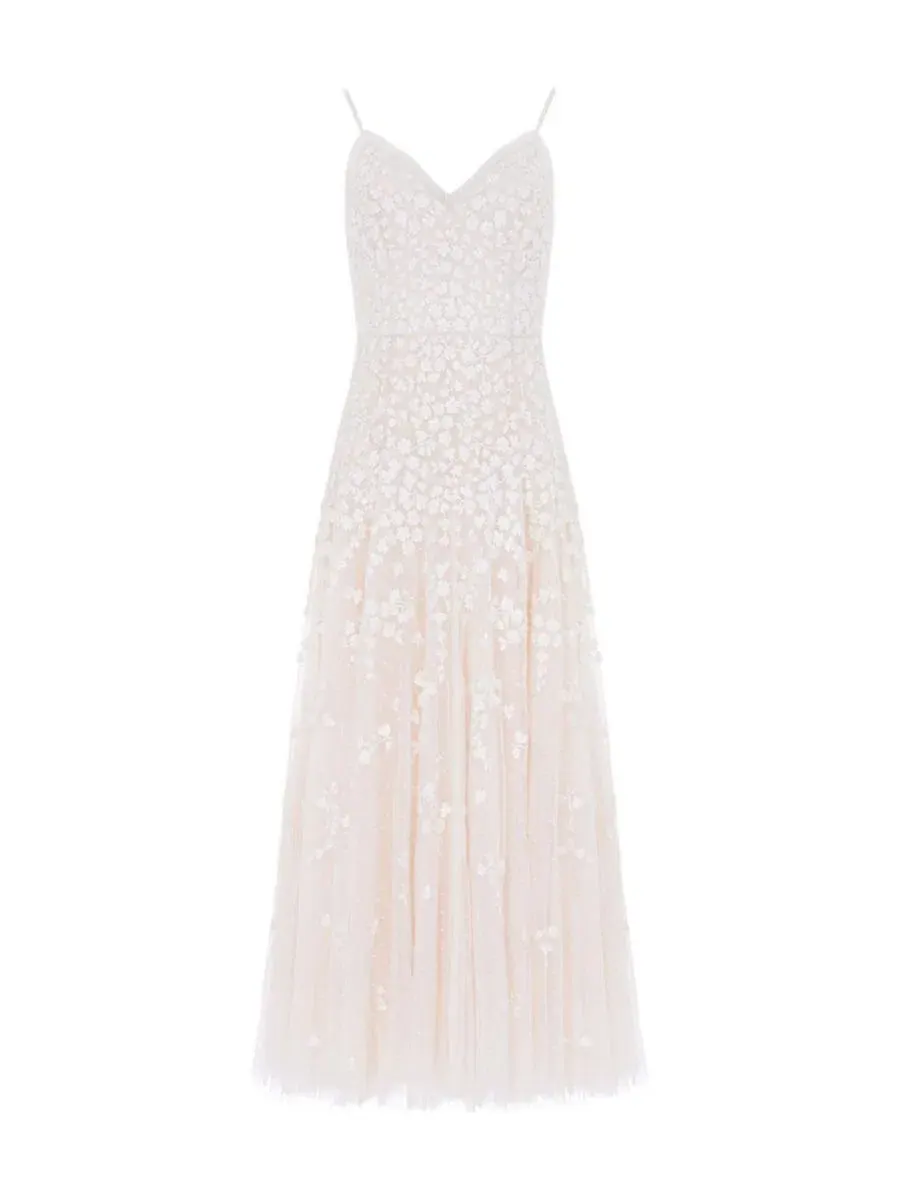Платье-комбинация в пол с вышивкой Scatter Blossom Cami Ankle Gown Needle & Thread — изображение 2 из 6, бежевый