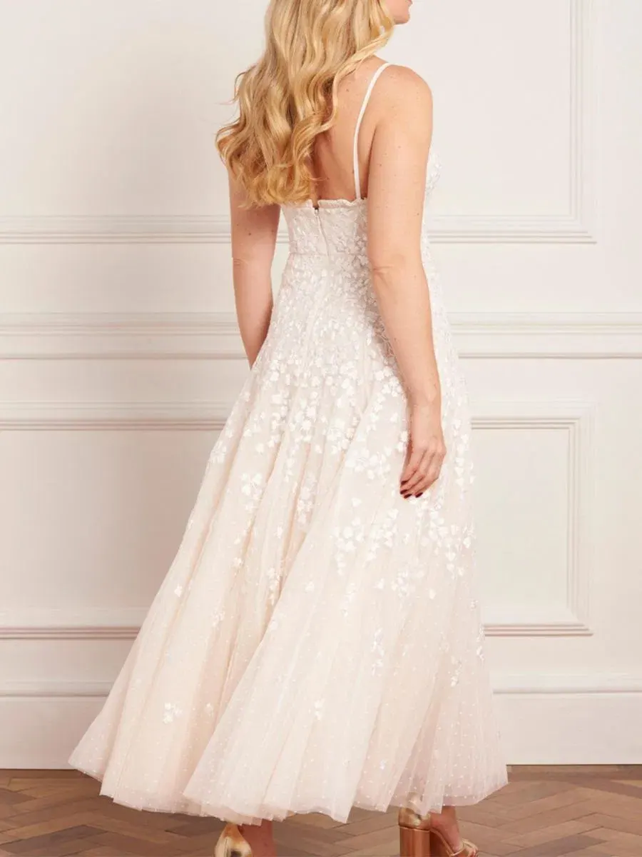 Платье-комбинация в пол с вышивкой Scatter Blossom Cami Ankle Gown Needle & Thread — изображение 5 из 6, бежевый