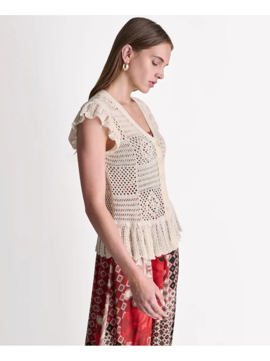 Кардиган женский с V-образным вырезом Open Stitch BCBG — изображение 3 из 6, кремовый