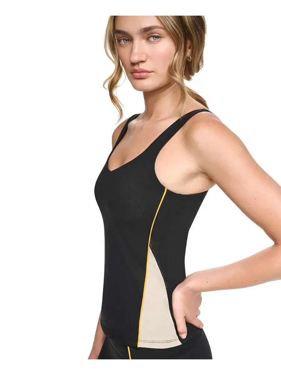 Топ с V-образным вырезом и встроенным бюстгальтером, цветблок DKNY Sport — изображение 3 из 6, черный