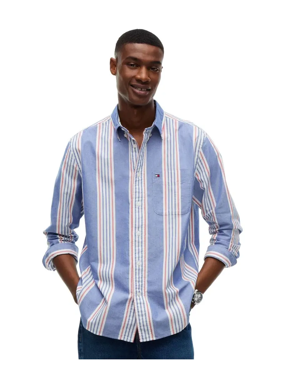Мужская рубашка с длинным рукавом Regular Fit Oxford Striped Tommy Hilfiger — изображение 1 из 4, синий