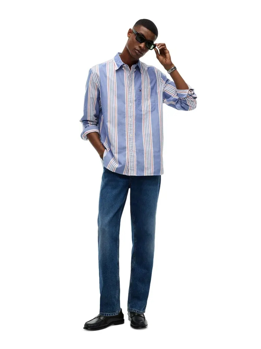 Мужская рубашка с длинным рукавом Regular Fit Oxford Striped Tommy Hilfiger — изображение 2 из 4, синий