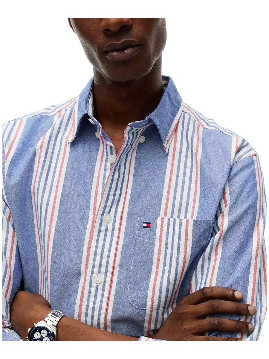 Мужская рубашка с длинным рукавом Regular Fit Oxford Striped Tommy Hilfiger — изображение 3 из 4, синий