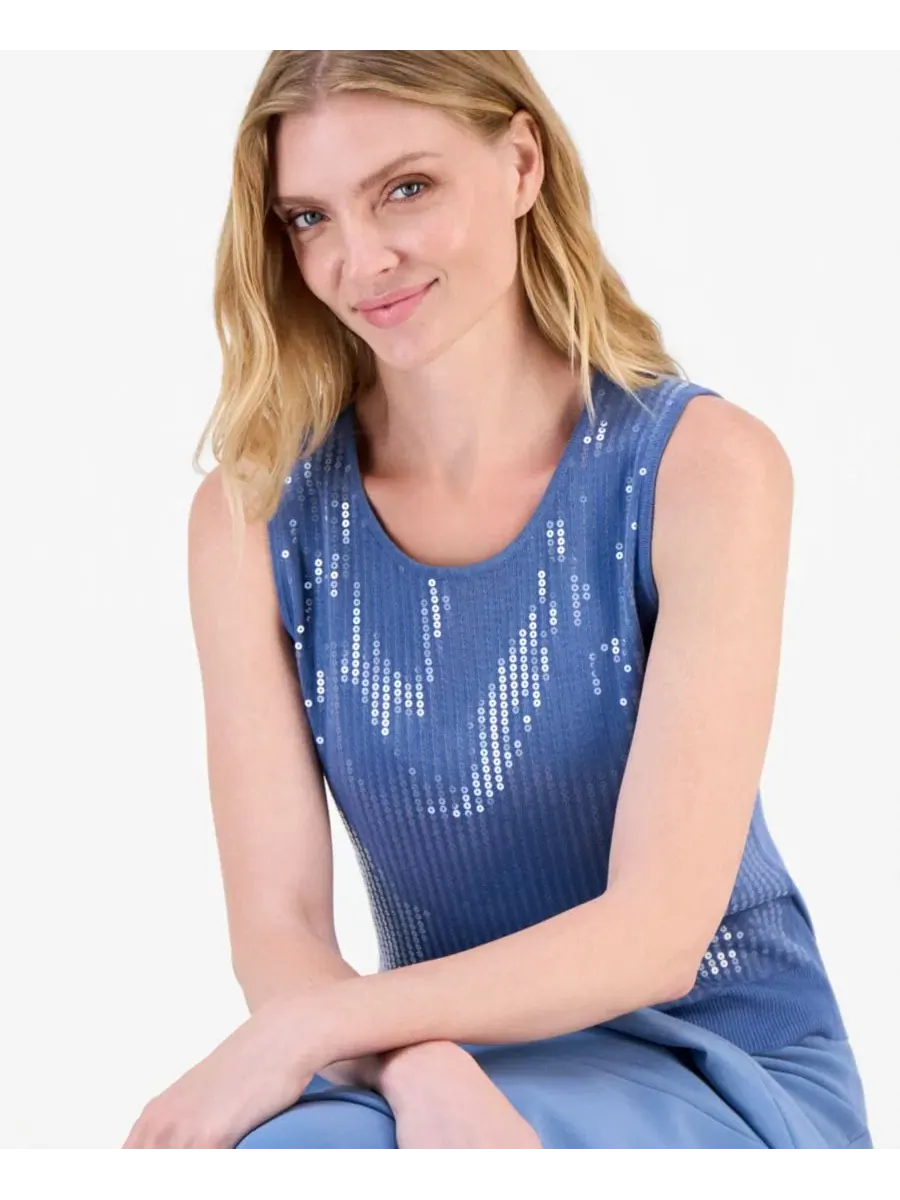Топ с пайетками без рукавов Anne Klein — изображение 4 из 4, синий