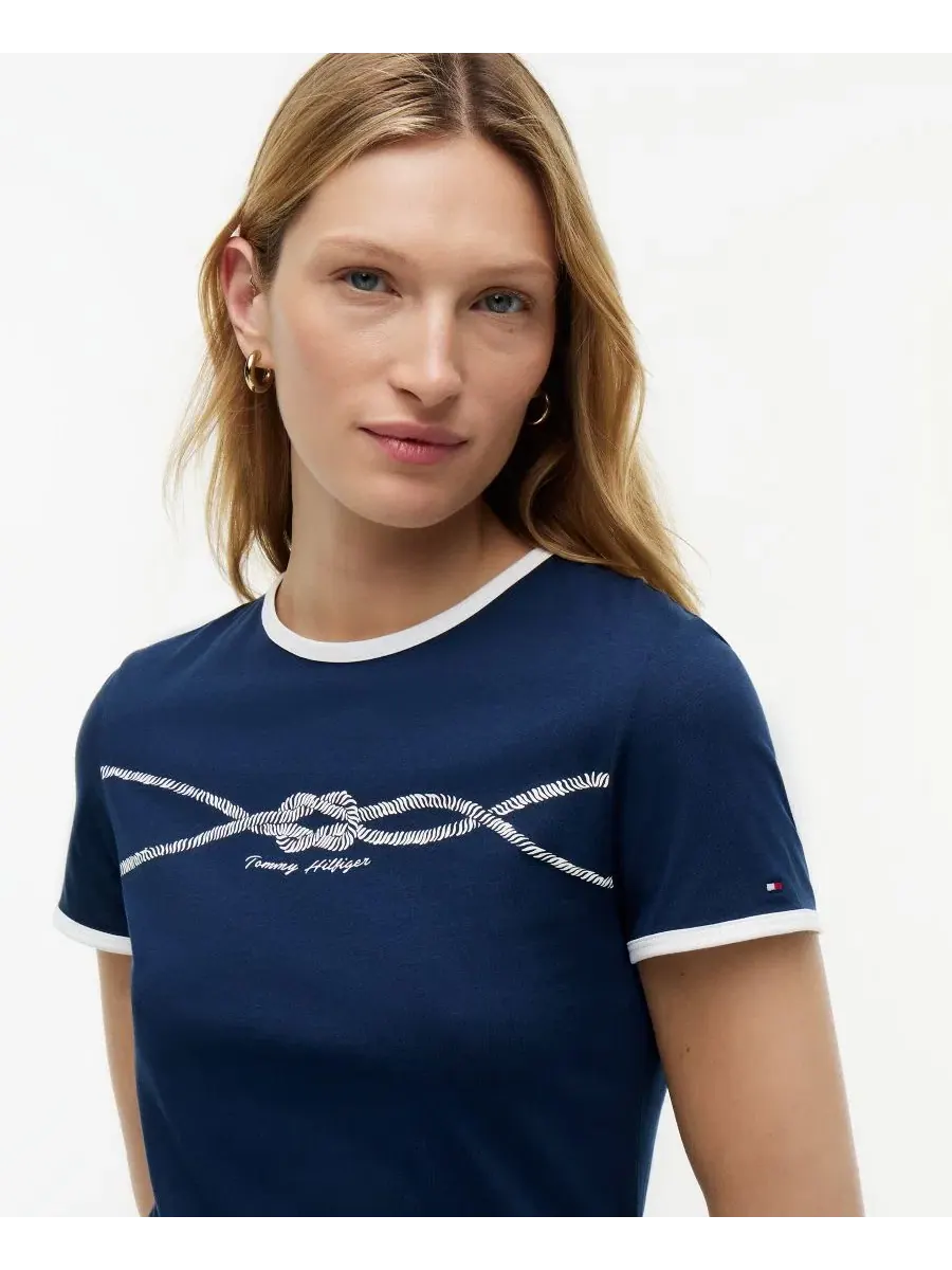 Футболка с контрастной окантовкой Tommy Hilfiger — изображение 3 из 4, темный темно-синий