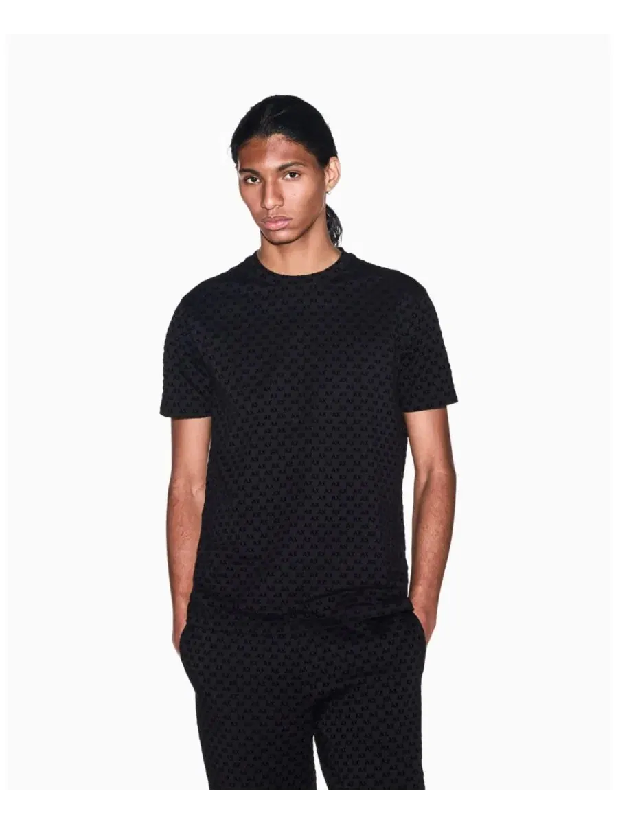 Футболка с принтом Flocked All Over Logo A|X Armani Exchange — изображение 1 из 8, черный