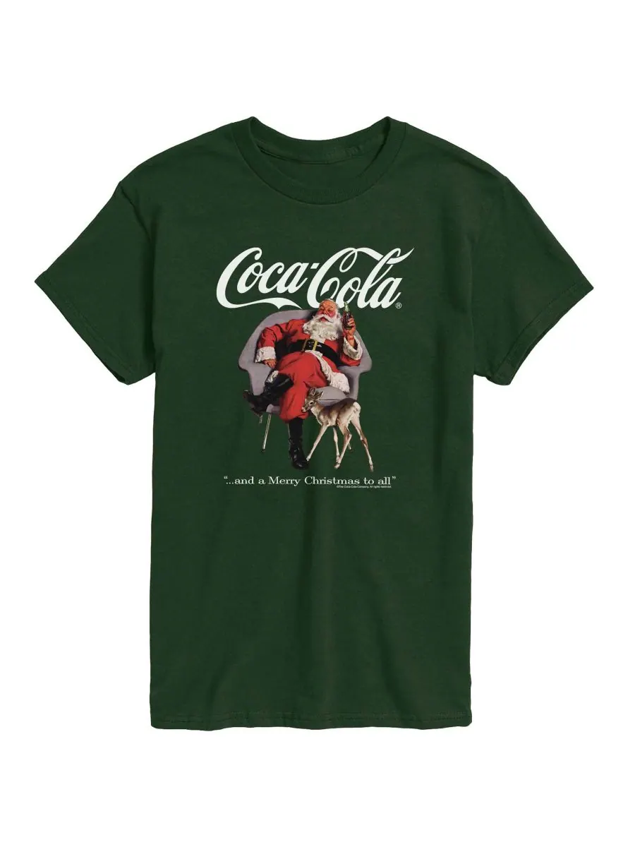 Мужская футболка с коротким рукавом и принтом Coca-Cola Рождественские Святые и Олени AIRWAVES — изображение 1 из 3, зеленый