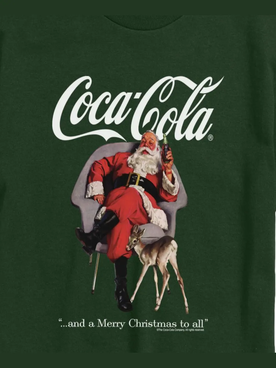 Мужская футболка с коротким рукавом и принтом Coca-Cola Рождественские Святые и Олени AIRWAVES — изображение 2 из 3, зеленый