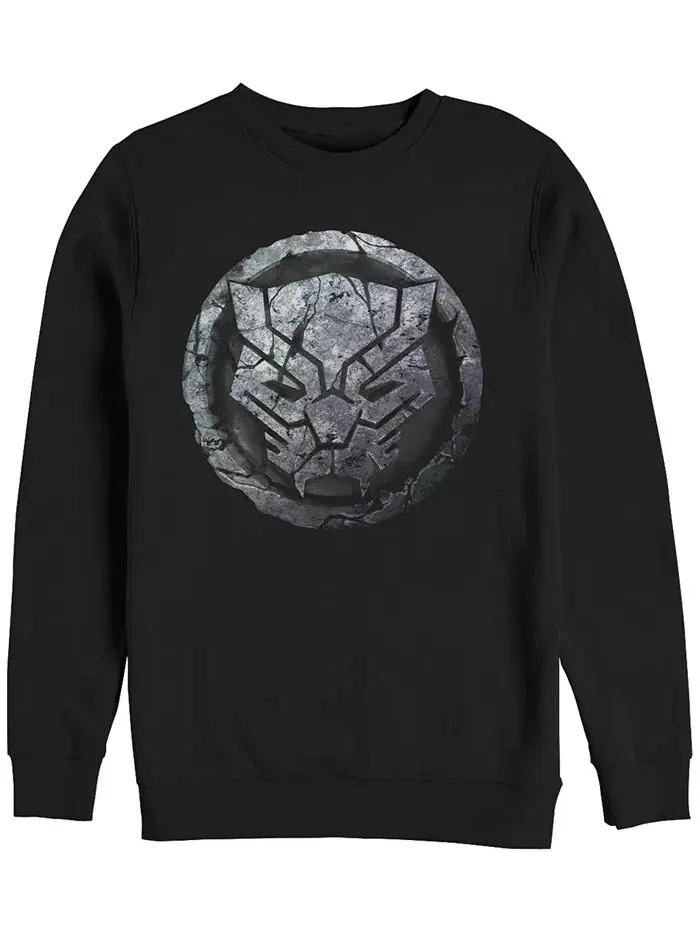 Мужская толстовка Marvel Black Panther с логотипом Stone Cat Face, флис с круглым вырезом Fifth Sun — изображение 1 из 1