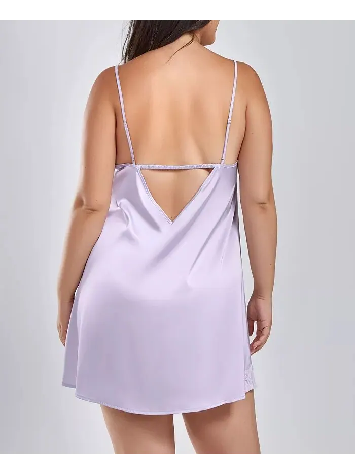 Ночная рубашка Casey Satin Solid Chemise размера Plus iCollection — изображение 2 из 2, фиолетовый