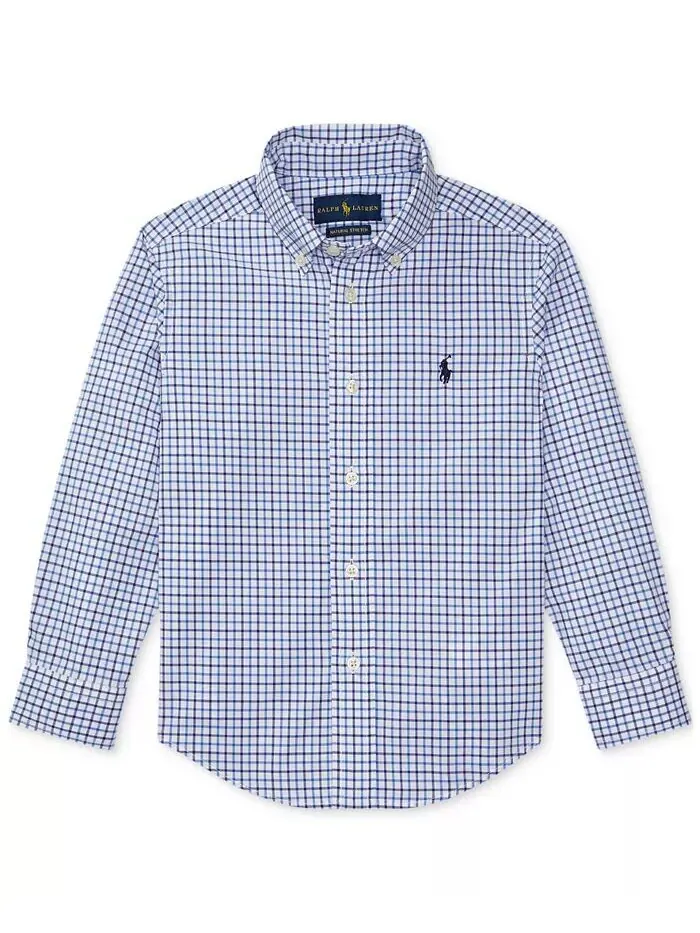 Рубашка в клетку из хлопка для малышей и маленьких мальчиков Polo Ralph Lauren — изображение 3 из 4, синий мульти