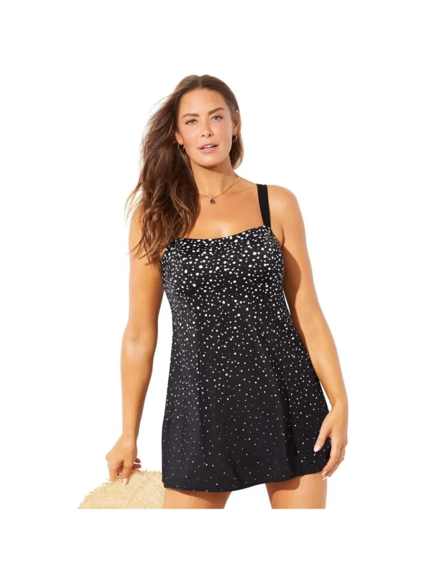 Женское купальное платье с принцесс-швом Swimsuits for All — изображение 1 из 3, черный белый