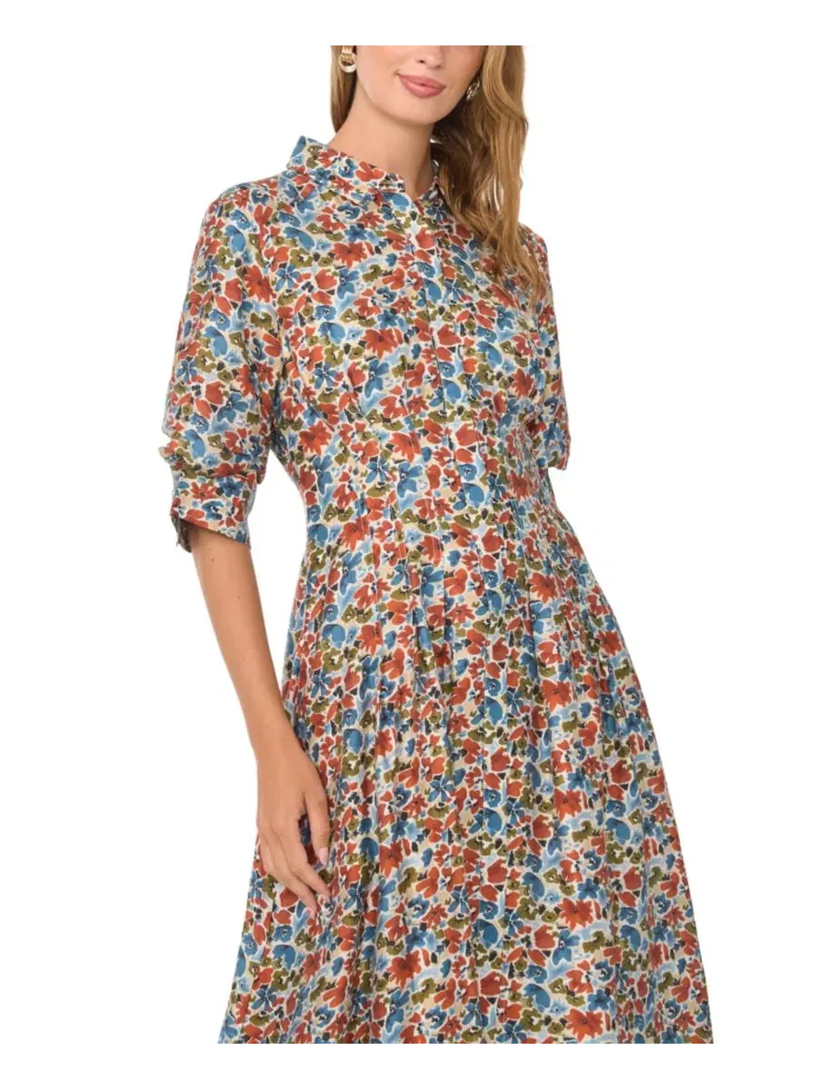 Платье-рубашка миди с цветочным принтом, с коротким рукавом Vince Camuto — изображение 2 из 4