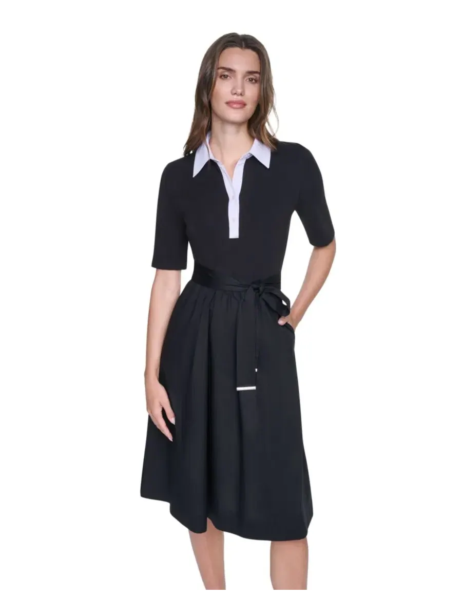 Платье-рубашка с воротником и коротким рукавом DKNY — изображение 2 из 6, черный