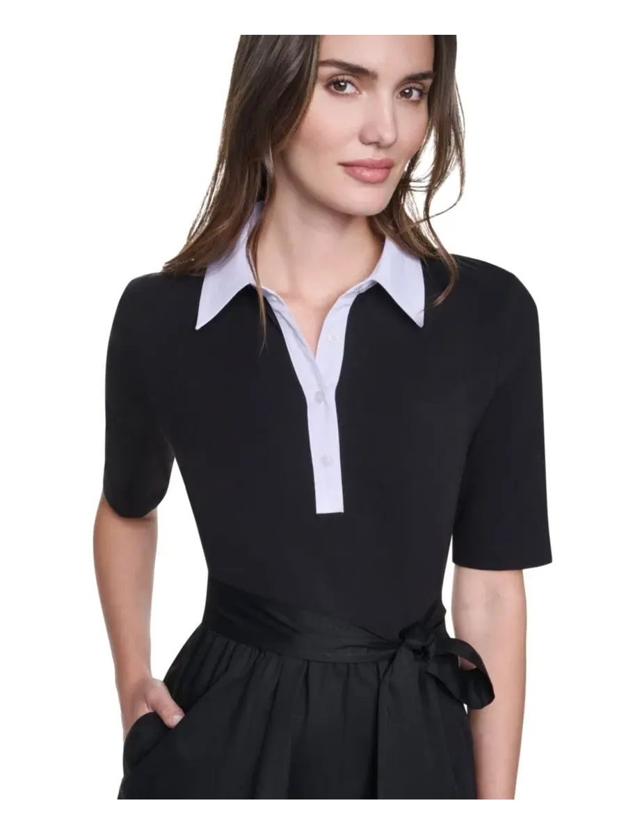 Платье-рубашка с воротником и коротким рукавом DKNY — изображение 4 из 6, черный
