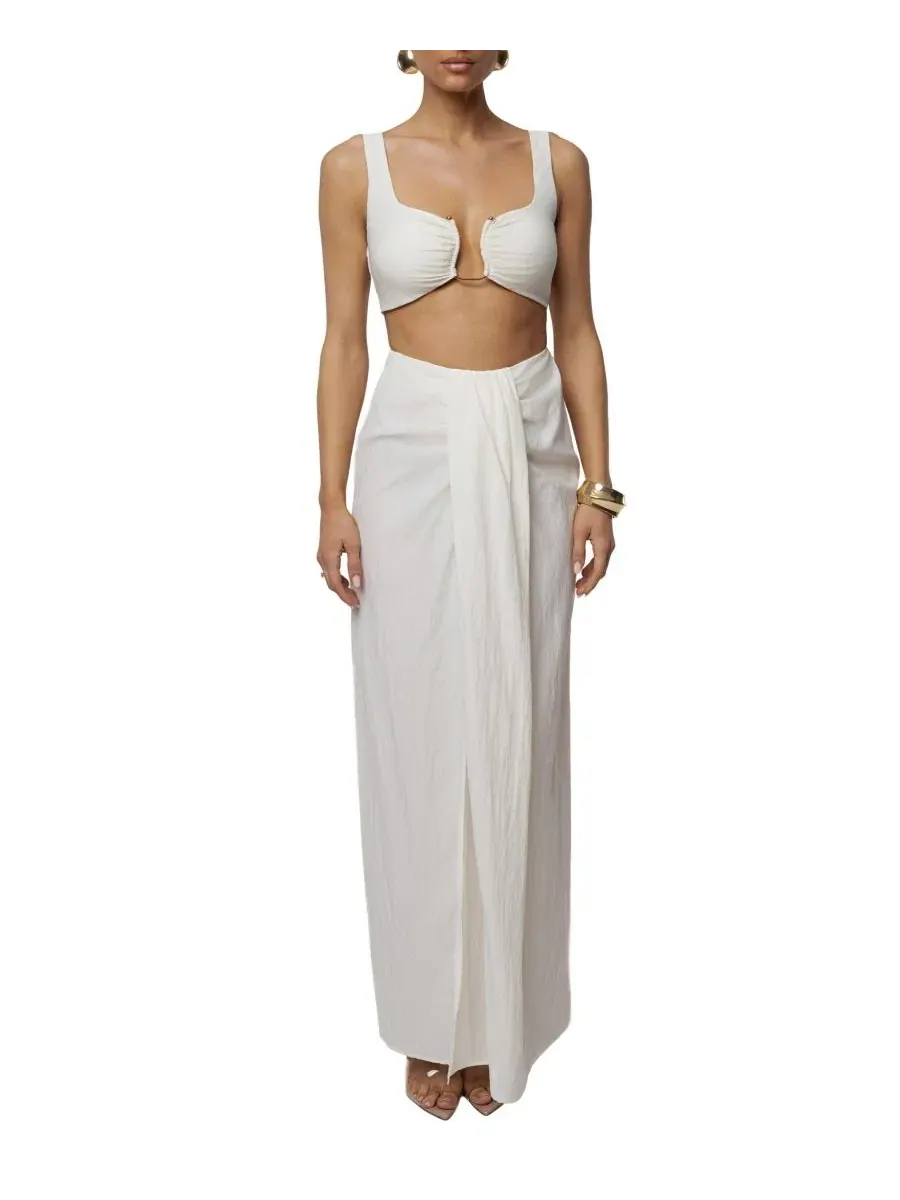 Комплект из топа и юбки-макси с принтом Earthbound Top and Flowing Elegance Maxi Skirt JLUXLABEL — изображение 5 из 7, белый