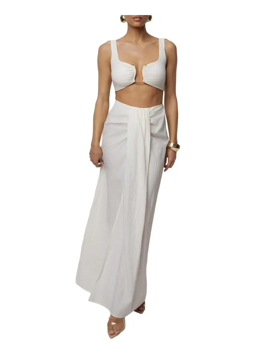 Комплект из топа и юбки-макси с принтом Earthbound Top and Flowing Elegance Maxi Skirt JLUXLABEL — изображение 6 из 7, белый