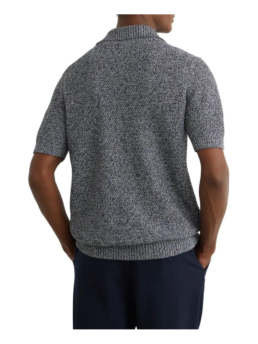 Мужское поло с открытым воротником, с фактурным вязанием, Owen Speckle-Knit REISS — изображение 5 из 5, индиго синий