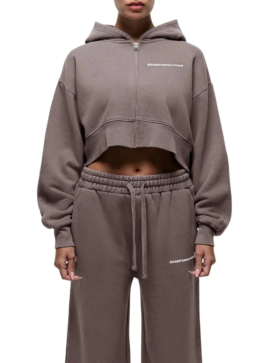Худи-кроп с молнией Vintage Crop Zip Good For Nothing — изображение 1 из 4, коричневый