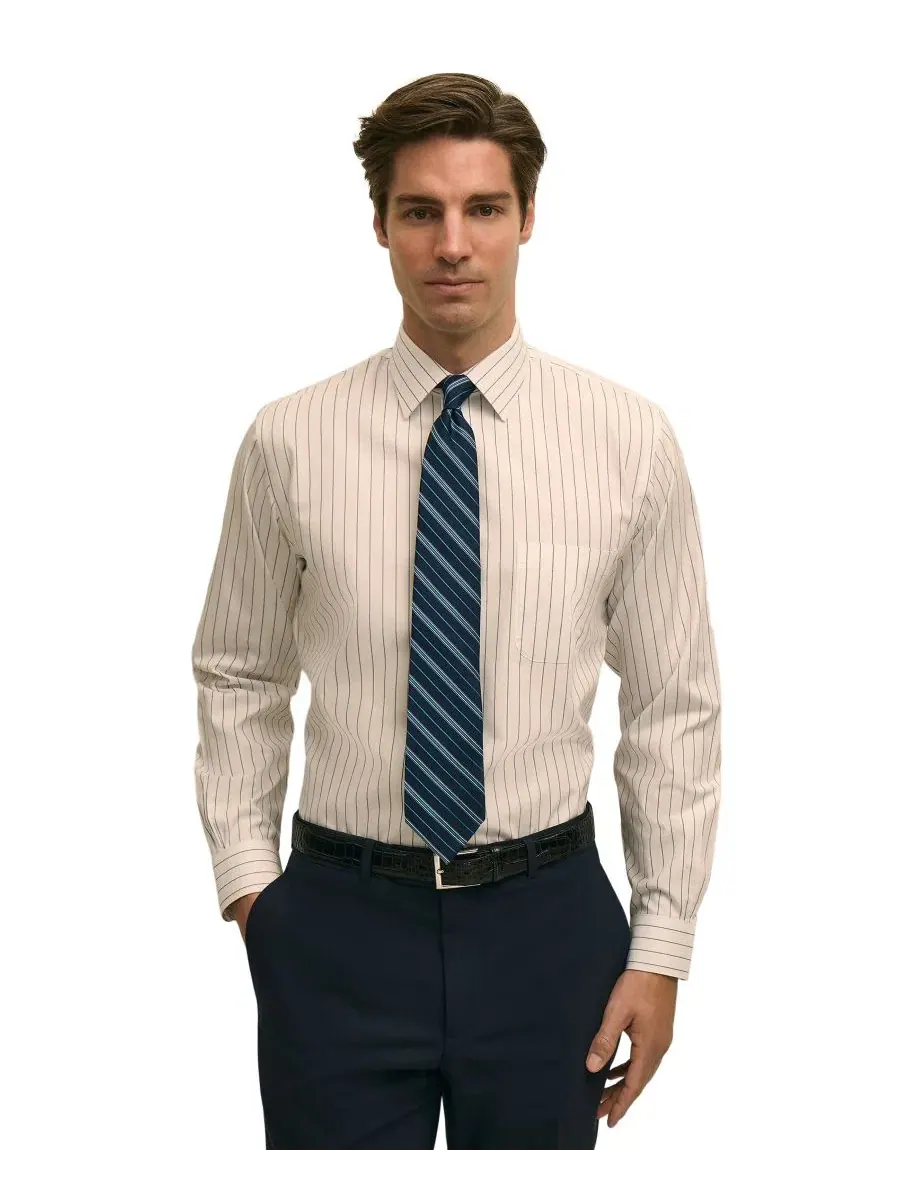 Мужская рубашка с воротником-распашкой, слим-фит, хлопковая B By Brooks Brothers — изображение 1 из 3, бежевый