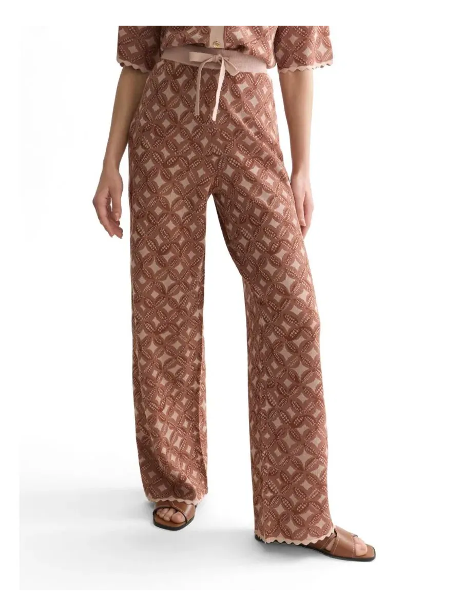 Женские джаккардовые трикотажные брюки свободного кроя, модель Jacquard Knitted Relaxed-Fit — изображение 1 из 5, розовый