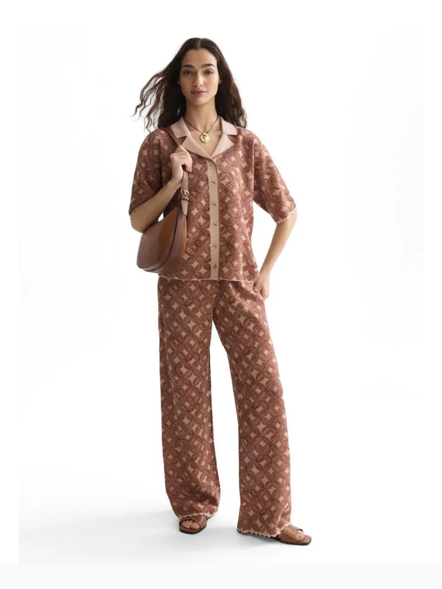 Женские джаккардовые трикотажные брюки свободного кроя, модель Jacquard Knitted Relaxed-Fit — изображение 3 из 5, розовый