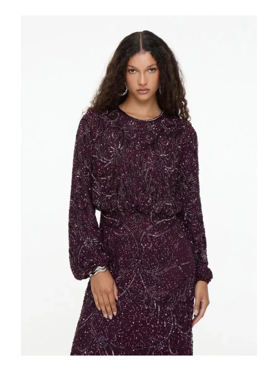 Платье-макси с пайетками и вышивкой, модель Embellished Sequin Maryisa — изображение 2 из 5, сирень